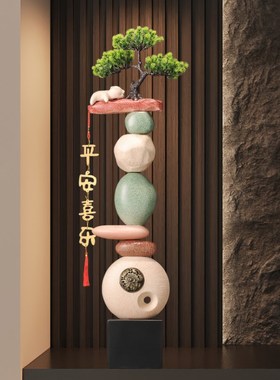 时来运转入户门玄关摆件造景迎客松客厅电K视柜装饰品暖居乔迁礼