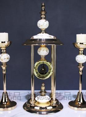 欧式座钟意钟表件轻奢HTP家居桌面摆摆设客厅装饰美式复古时钟创