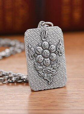 99纯银男士复古纯银生肖龙吊坠龙形项链六字真言霸气个性潮人挂饰