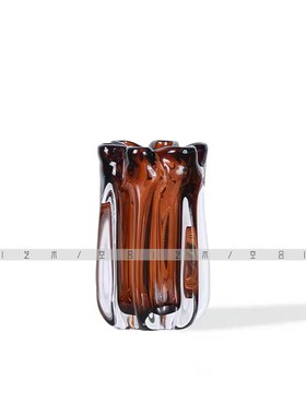 空合 现代轻f奢花瓣口玻璃花器托盘 样板间样品屋展示中心客厅家