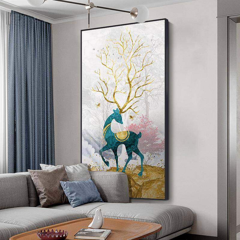 入户玄关装饰画福禄相随过道壁画轻奢走廊竖版现代简约画挂画