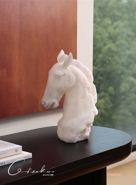 契阔家居客厅办公室桌面雅典白A马头现代轻奢玄关装饰雕塑艺术摆