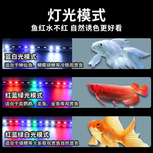 T8 双排 240° 广角LED鱼缸灯加密灯珠三色可调水陆两用增艳神器 - 图1