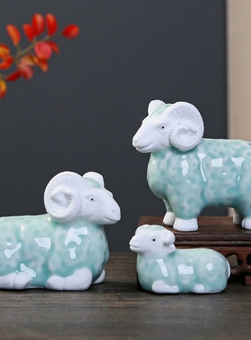三羊开泰12十二生肖陶q瓷羊摆件客厅办公室装饰工艺品桌面摆设礼