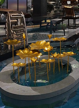 泰式金属铁艺荷花落地摆件酒x店室内庭院水景莲花装饰创意景观摆