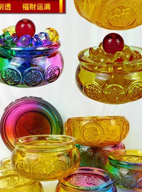 水晶聚宝盆摆件招l财进宝存钱缸家居装饰摆件居家办公开业乔迁礼