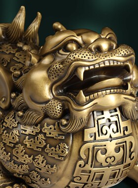 黄铜貔貅摆件公母一对纯铜皮丘貔犰家居客厅办公室装Y饰开业礼物