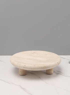 欧式轻奢洞石三脚圆形果盘托盘摆件D餐厅客厅酒店样板房家居装饰