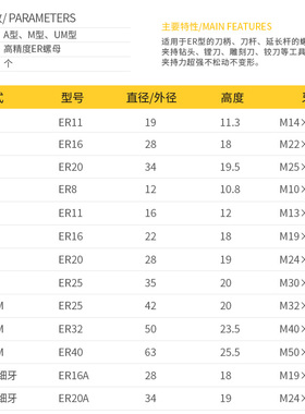 SGO 高精度ER螺母雕刻机动平衡ER螺帽ER11 ER16 ER20 ER25A型UM型