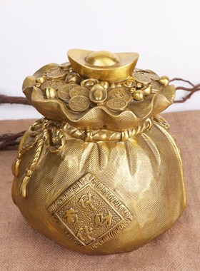 黄铜聚财钱f袋大号聚宝盆黄铜创意手工客厅办公室小摆件