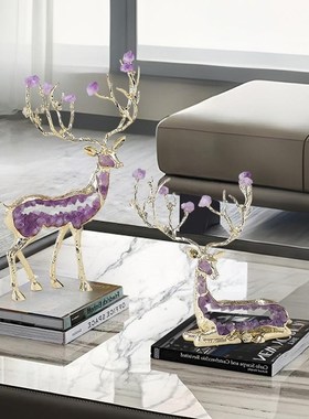 一鹿财水晶e招财鹿摆件客厅关酒柜视柜玄装饰公司电一鹿生财开业