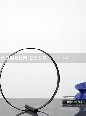 简约现代几何圈环金属框创意软装饰品摆L件家居客厅玄关样板房间