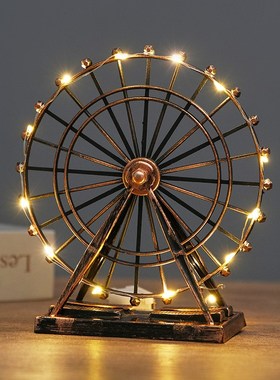 欧式复古铁艺做旧l工艺摩天轮模型创意家居客厅酒柜装饰品摆件摆