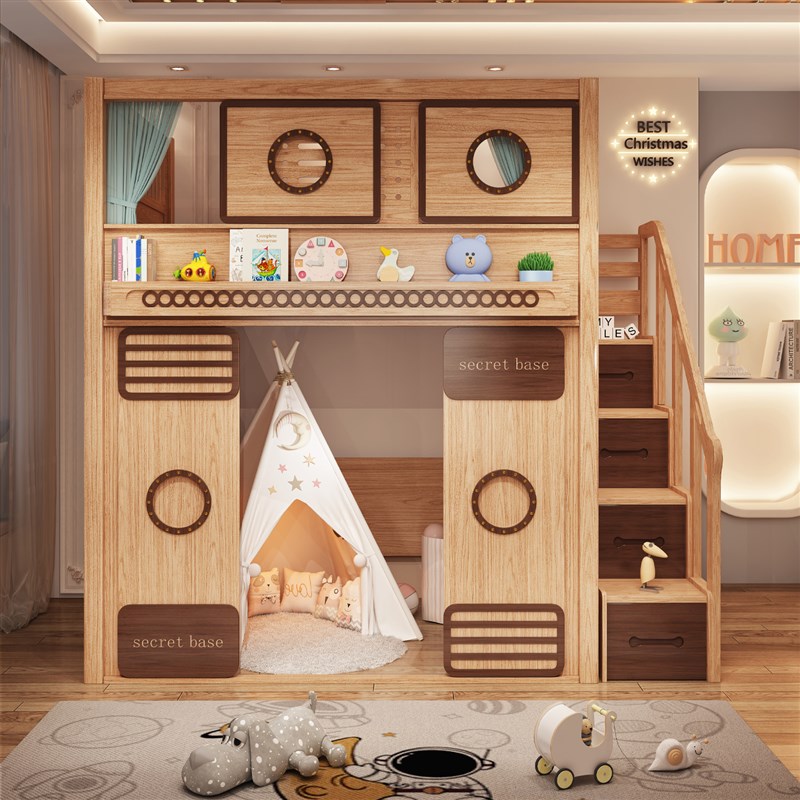 新型秘密基地上下床双层床小户型互不干扰双人P带隔断的姐弟分隔 - 图2