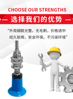 WEN03-D18/26/33-4/10薄型软边蓝色气动真空吸盘带弹簧支架顶进气