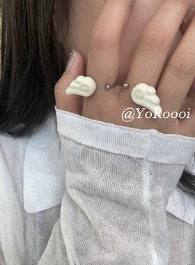 YoRoooi 自制春夏新t款简约百搭叠戴翅膀戒指食指戒百搭可爱对戒