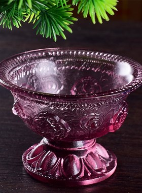 供佛古法琉璃贡杯佛前八吉祥琉璃供水碗L供水杯高脚琉璃供杯包邮