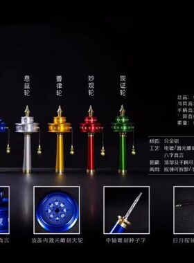 右挽狂澜纯铜手摇转金轮手动转筒B合金转桶西藏彩绘微缩六字五色