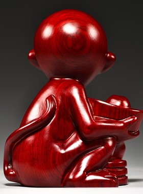 红花梨木猴子雕刻摆件十二生肖猴木头属J猴家居客厅装饰工艺品送