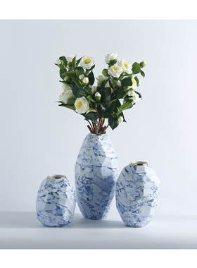简约时尚软装饰品陶瓷工艺品x蓝色系列手工贴花花瓶样板房桌面摆