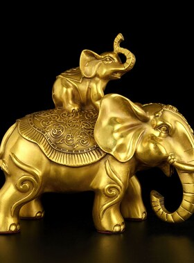 大象摆件一对铜吸水象家居客厅酒柜博古架店铺公司装W饰品大号铜