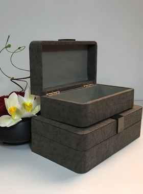 现代简约木质皮首饰收纳装u饰盒摆件轻奢样板间妆台客厅玄关工艺