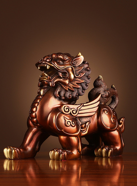 优选祥纯铜麒麟摆件办公室t客厅玄B关家居装饰品瑞兽摆设工艺品摆