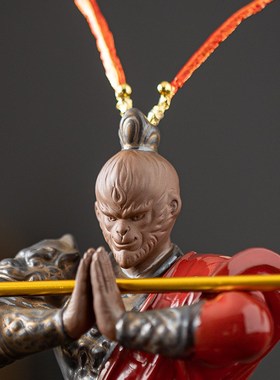 新中式美猴王陶瓷工艺品摆t件禅意家居客厅博古架摆设假山造景装