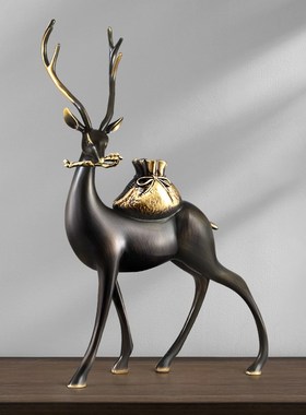 《财鹿亨通》招财铜鹿家居装饰品客F厅玄关办公室桌面轻奢高档摆