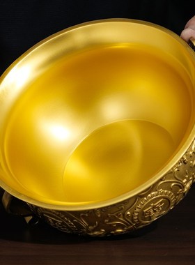 纯黄铜聚宝盆摆件招财进宝铜制工艺E品沈万三日进斗金铜缸开业大
