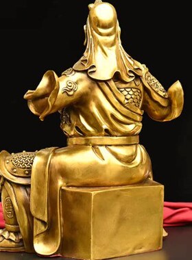 仿古纯铜夜读春秋关羽关公看书铜像神像关二爷铜像家居办公室摆件