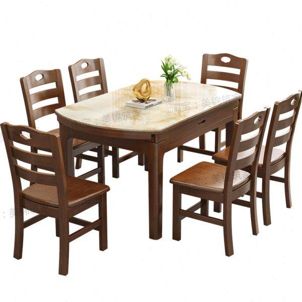 大理石餐桌椅组合实木餐桌现代简约折叠可伸缩圆桌家用小户型饭桌,淘宝优惠券,粉丝福利购,淘宝优惠卷