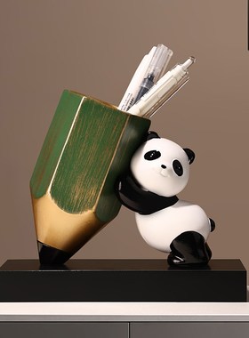 可爱熊猫文创笔筒桌面摆件客厅办公室玄关K家居装饰中国风礼物实