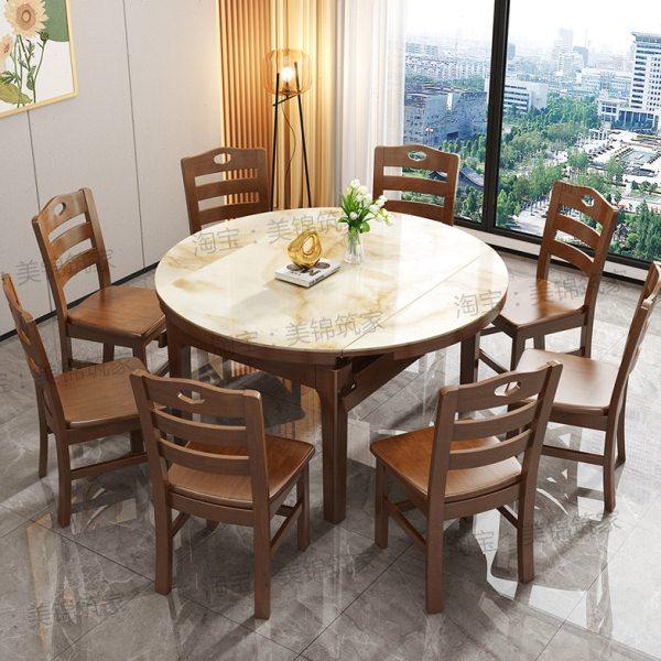 大理石餐桌椅组合实木餐桌现代简约折叠可伸缩圆桌家用小户型饭桌,淘宝优惠券,粉丝福利购,淘宝优惠卷