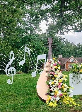 不锈钢大提琴花箱音符雕塑园林景观网红打卡户外R草坪音乐装饰摆