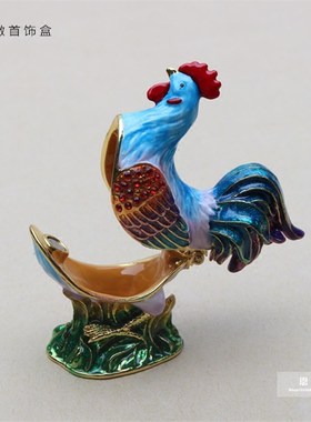 金公鸡摆件工艺品兼首饰盒t摆件镶钻彩合金招财汽车摆件家居装饰