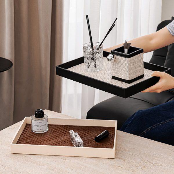 轻奢首饰玄关收纳盘子中古高档黑色皮革法式饰品摆件香薰方形托盘,淘宝优惠券,粉丝福利购,淘宝优惠卷