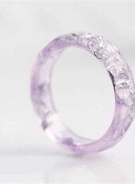 狮心兔 手工制作 m淡紫色熏衣草银箔片 菱角面切面刻面戒指 女戒