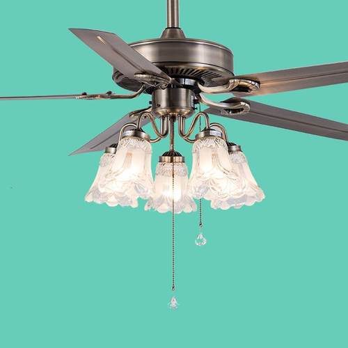 美式乡村吊扇灯家用客厅卧室工业风吊扇铁叶木叶欧式复古风扇灯 - 图2