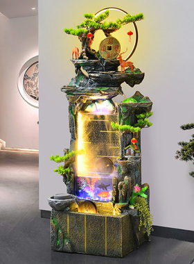 爆款中式假山流水喷泉摆件招财景观落地客厅玄关办公加Z湿器循环