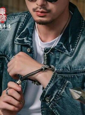 手工S925银打造个性霸气腾龙手链潮P男士饰品复古龙生肖