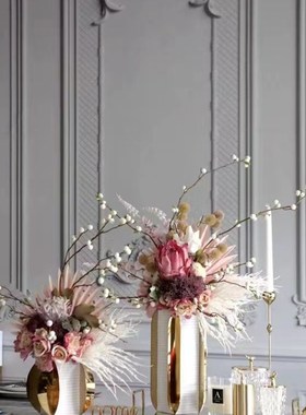 新中式创意艺术金属皮革花器摆B件样板房酒店家居客厅软装饰品