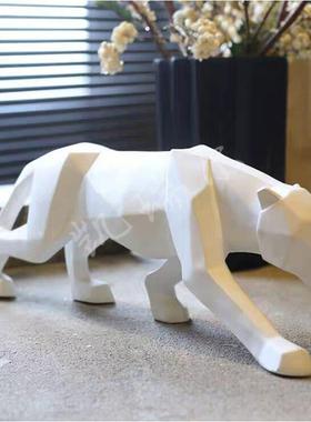 创意几何猎豹摆件切面动物客厅玄关卧室装饰品家居装饰树脂工艺品