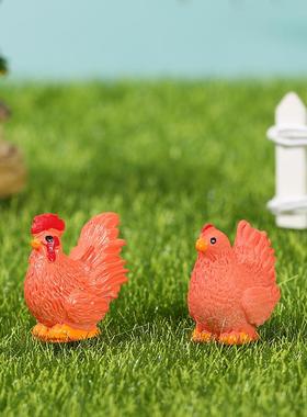 微景观摆件公鸡母鸡 树脂立体小公仔摆件 可爱小动物摆件家居