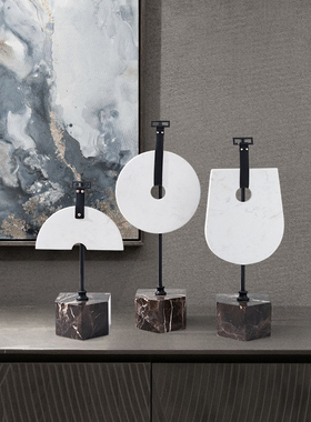 轻奢新中式创意大理石q平安扣样板间客厅玄关书房禅意软装饰品摆