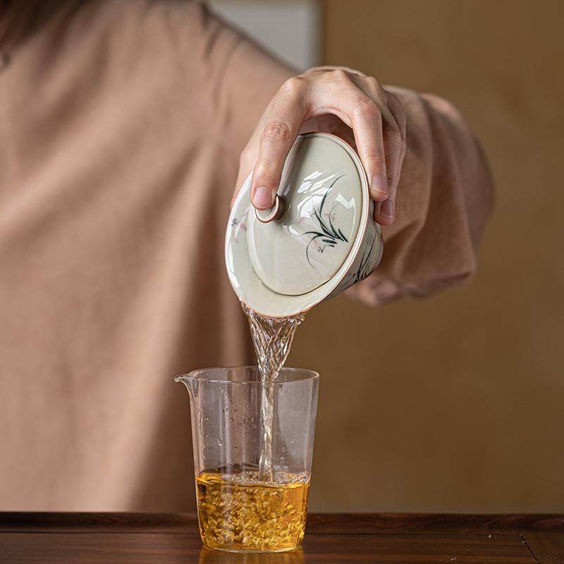 草木灰手绘竹子功夫二才盖碗复古陶瓷茶具家用单个不烫手泡茶碗,淘宝优惠券,粉丝福利购,淘宝优惠卷