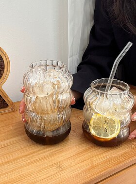 小众ins风胖嘟嘟冰美式咖啡杯牛奶拿铁玻璃杯设计感中古饮料杯子