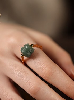 禅木匠【猫猫戒指】森系橄榄核竹节菩H提雕财猫九尾狐节节高升戒