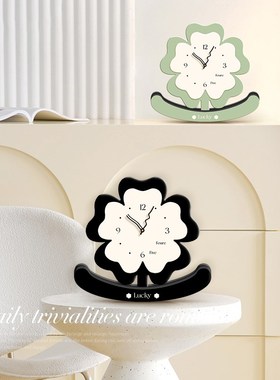 奶油风花朵不倒翁摆钟卧室卡通A创意静音时钟客厅摆放式座钟小摆
