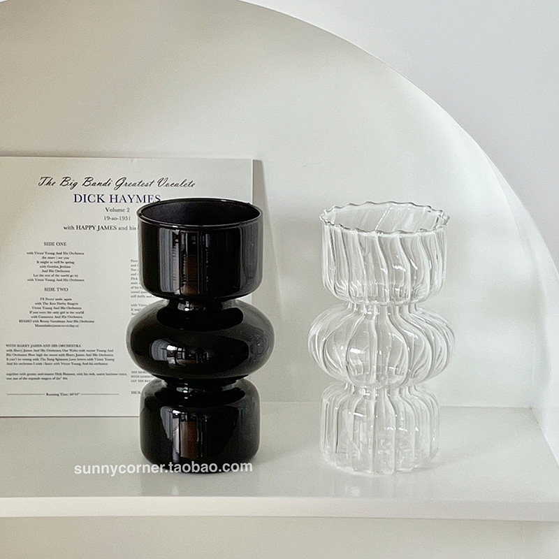 ins风黑色玻璃花瓶北欧简约客厅餐桌鲜花水养透明插花瓶装饰摆件,淘宝优惠券,粉丝福利购,淘宝优惠卷